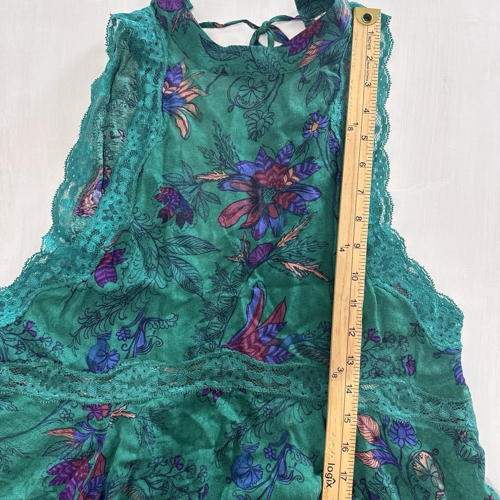 Free People Intimately She Moves Chemise Slip Dress XS Green Floral Lace Tie - Picture 12 of 16